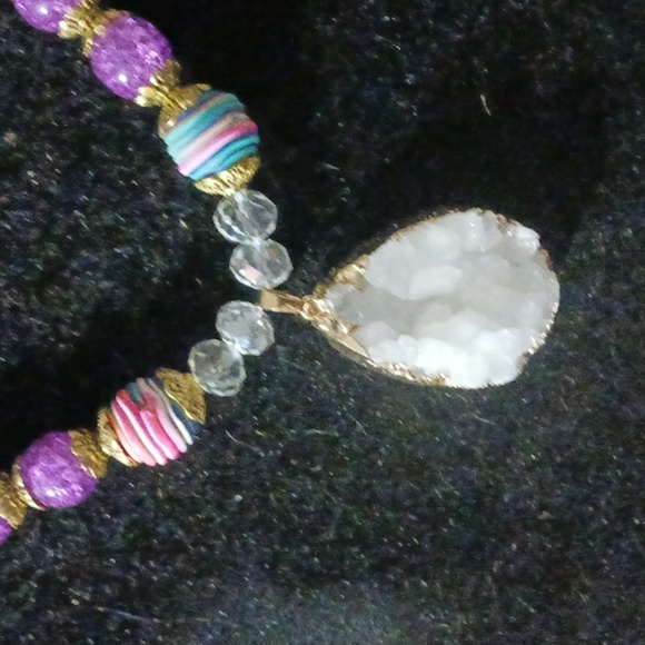 Vibrant Multicolor Beaded Necklace with Teardrop Pendant - Picture 2 of 4